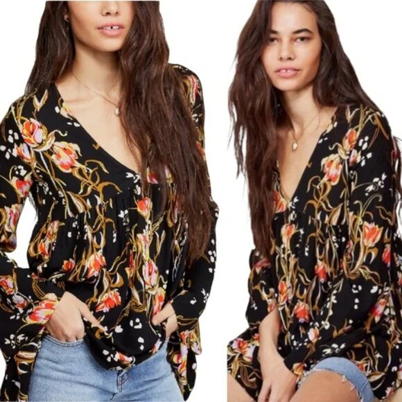 Free People Bella Floral Print Tunic Dress Size Medium - Picture 2 of 8